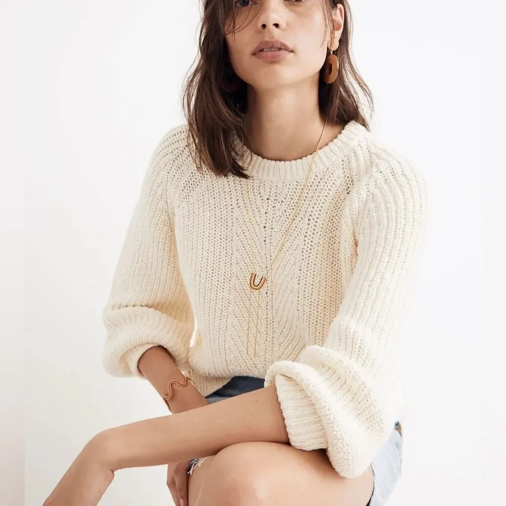 Madewell Balloon-Sleeve Pullover Sweater in ivory Size XXS Flaw